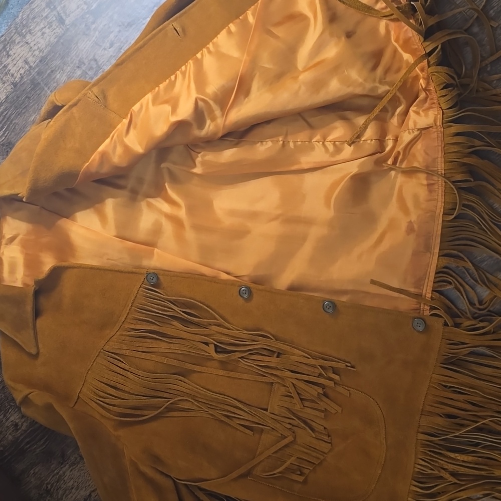 VINTAGE Men’s Fringe Suede Jacket - Burnt Orange Brown Sz‎ L / XL - Picture 3 of 14